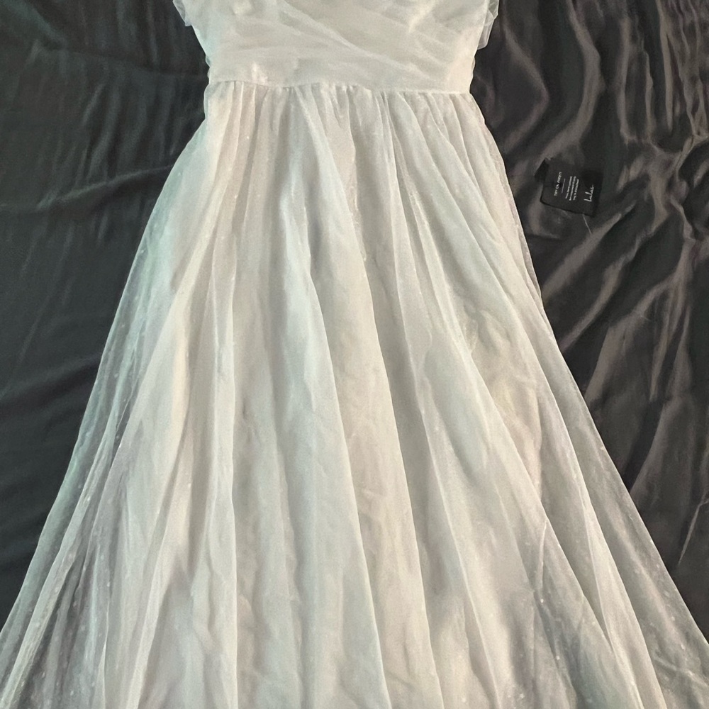 Lulus White Polka Dot 3/4 Length Formal Dress Size Large